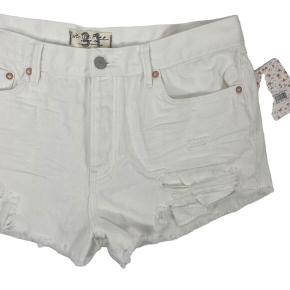 Free People Loving Good Vibrations High Rise Denim Shorts White Size 31 - Picture 5 of 10